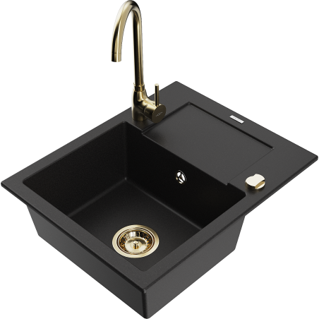 Mexen Enzo fregadero de granito de 1 compartimento con escurridor y grifo de cocina Telma, negro - 6506-77-670200-50