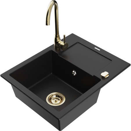 Mexen Enzo fregadero de granito de 1 cubeta con escurridor y grifo de cocina Telma, negro - 6506-77-670200-50