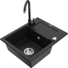 Mexen Enzo fregadero de granito de 1 cubeta con escurridor y grifo de cocina Telma, negro - 6506-77-670200-70