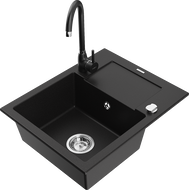 Mexen Enzo granite kitchen sink with drainer and Telma kitchen faucet, black - 6506-77-670200-70