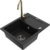 Mexen Enzo Granit-Spullsteen mat enger Schoss eent Fach mat Oflaaf an Kichenkran Telma, schwaarz - 6506-77-670200-50-B