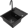 Mexen Enzo fregadero de granito de 1 seno con escurridor y grifo de cocina Telma, negro - 6506-77-670200-70-B