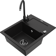 Mexen Enzo granite sink 1-bowl with drainer and Telma kitchen tap, black - 6506-77-670200-70-B
