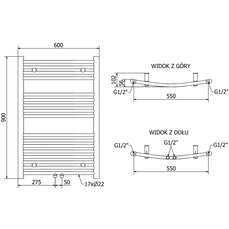 Mexen Ares grzejnik łazienkowy 900 x 600 mm, 342 W, złoty szczotkowany - W102-0900-600-00-55