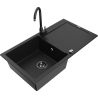 Mexen Leo Telma 1-bowl granite sink with drainer and kitchen faucet, black - 6501-77-670200-70-B