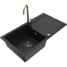 Mexen Leo évier en granit à 1 bac avec égouttoir et robinet de cuisine Telma, noir - 6501-77-670200-50-B