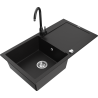 Mexen Leo granite kitchen sink 1-bowl with drainer and kitchen faucet Telma, black - 6501-77-670200-70