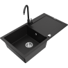 Mexen Leo granite sink 1-bowl with drainer and Telma kitchen tap, black - 6501-77-670200-70
