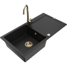 Mexen Leo granite kitchen sink single bowl with drainer and kitchen faucet Telma, black - 6501-77-670200-50
