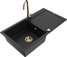 Mexen Leo fregadero de granito de 1 cubeta con escurridor y grifo de cocina Telma, negro - 6501-77-670200-50