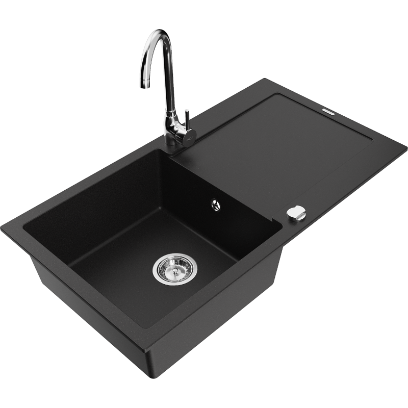 Mexen Leo fregadero de granito de 1 cuba con escurridor y grifo de cocina Telma, negro - 6501-77-670200-00