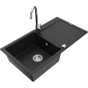 Mexen Leo granite kitchen sink 1-bowl with drainer and Telma kitchen faucet, black - 6501-77-670200-00