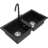 Mexen Mario fregadero de granito de 2 senos con grifo de cocina Telma, negro - 6504-77-670200-70