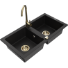 Mexen Mario granite sink 2-bowl with Telma kitchen tap, black - 6504-77-670200-50