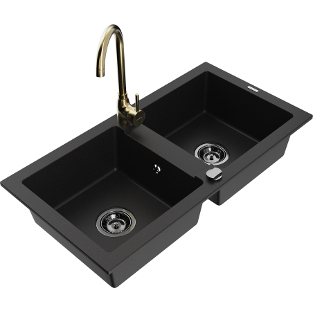 Mexen Mario granitra izlietne ar 2 nodalījumiem un virtuves maisītāju Telma, melna - 6504-77-670200-50-B