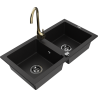 Mexen Mario granieten spoelbak met 2 kamers en Telma keukenkraan, zwart - 6504-77-670200-50-B