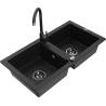 Mexen Mario fregadero de granito de 2 compartimentos con grifo de cocina Telma, negro - 6504-77-670200-70-B