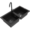 Mexen Mario granite sink 2-bowl with Telma kitchen tap, black - 6504-77-670200-70-B