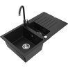 Mexen Matias granite sink 1.5-bowl with drainer and Telma kitchen tap, black - 6502-77-670200-70