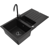 Mexen Matias granīta izlietne ar 1,5 nodalījumu ar noteces zonu un virtuves krānu Telma, melna - 6502-77-670200-70-B