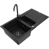 Mexen Matias granite sink 1.5-bowl with drainer and Telma kitchen tap, black - 6502-77-670200-70-B