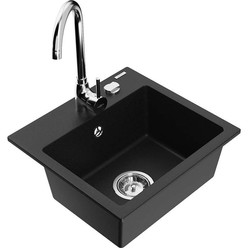 Mexen Milo lava-louça de granito de 1 bacia com torneira Telma, preto - 6505-77-670200-00