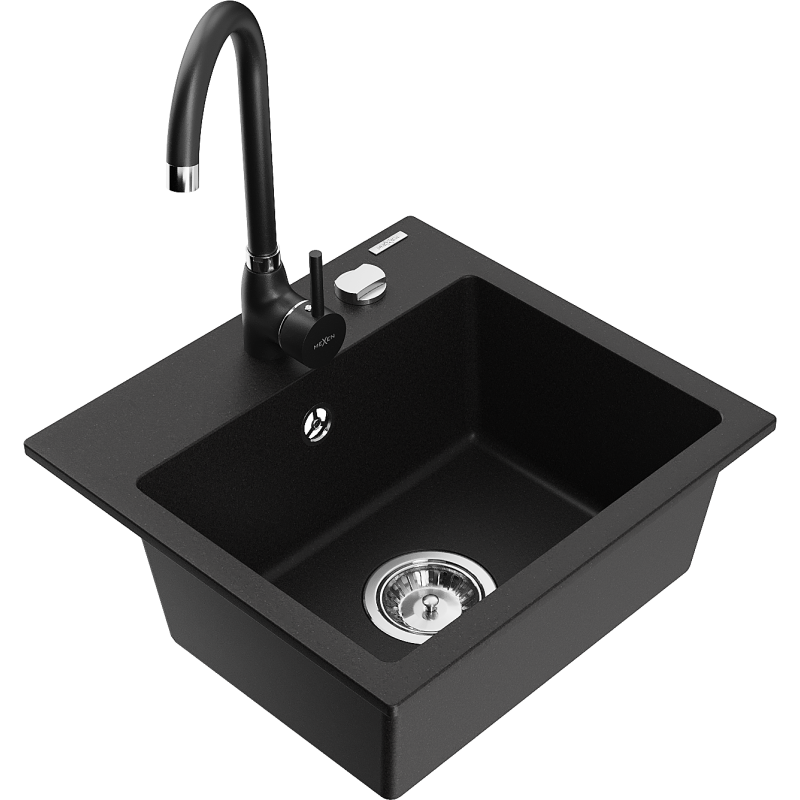 Mexen Milo Granit-Spullsteen 1-Kummer mat Kichenkrunn Telma, schwaarz - 6505-77-670200-70