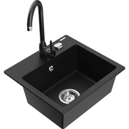 Mexen Milo fregadero de granito de 1 cubeta con grifo de cocina Telma, negro - 6505-77-670200-70