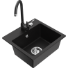 Mexen Milo fregadero de granito de 1 cubeta con grifo de cocina Telma, negro - 6505-77-670200-70