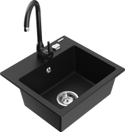 Mexen Milo granite sink 1-bowl with Telma kitchen tap, black - 6505-77-670200-70