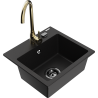 Mexen Milo 1-bowl granite kitchen sink with Telma faucet, black - 6505-77-670200-50-B