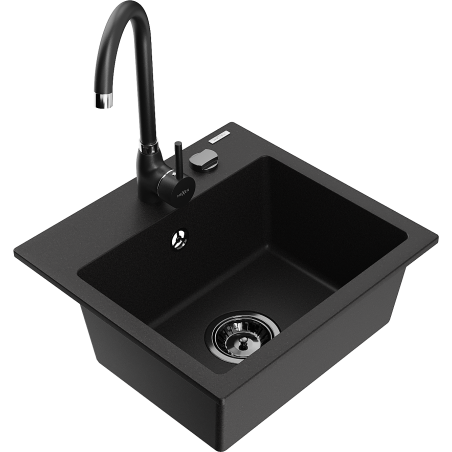 Mexen Milo fregadero de granito de 1 cubeta con grifo de cocina Telma, negro - 6505-77-670200-70-B