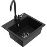 Mexen Milo fregadero de granito de 1 cubeta con grifo de cocina Telma, negro - 6505-77-670200-70-B