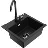 Mexen Milo granite kitchen sink 1-bowl with Telma kitchen faucet, black - 6505-77-670200-70-B