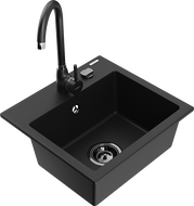 Mexen Milo granite sink with 1 chamber and Telma kitchen tap, black - 6505-77-670200-70-B