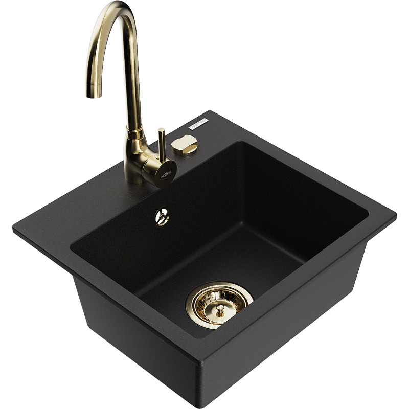 Mexen Milo fregadero de granito de 1 seno con grifo de cocina Telma, negro - 6505-77-670200-50