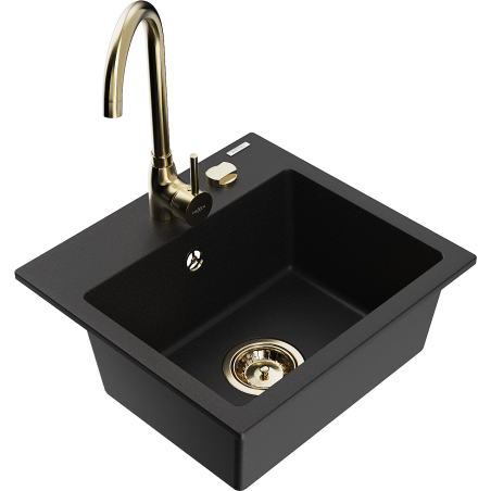 Mexen Milo fregadero de granito de 1 cuenco con grifo de cocina Telma, negro - 6505-77-670200-50