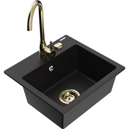 Mexen Milo fregadero de granito de 1 seno con grifo de cocina Telma, negro - 6505-77-670200-50