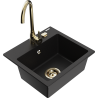 Mexen Milo évier en granit 1 bac avec robinet de cuisine Telma, noir - 6505-77-670200-50