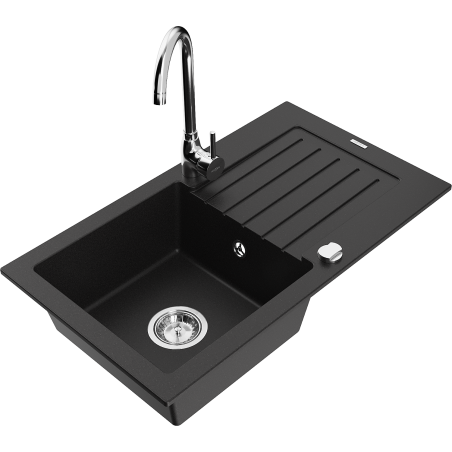 Mexen Pablo granitno pomivalno korito z 1 komoro s kapljalnikom in kuhinjsko pipo Telma, črno - 6510-77-670200-00