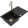 Mexen Pablo Granite Kitchen Sink 1-Bowl with Drainer and Telma Faucet, Black - 6510-77-670200-50
