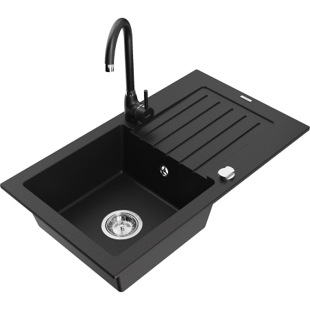 Mexen Pablo fregadero de granito de 1 seno con escurridor y grifo de cocina Telma, negro - 6510-77-670200-70