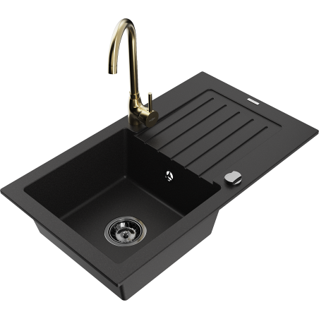 Mexen Pablo fregadero de granito 1-cubeta con escurridor y grifo de cocina Telma, negro - 6510-77-670200-50-B