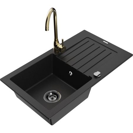 Mexen Pablo Granitspullt mat engem Becken mat Drainage an Kichenkran Telma, schwaarz - 6510-77-670200-50-B