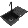 Mexen Pablo 1-bowl granite sink with drainer and Telma kitchen tap, black - 6510-77-670200-70-B