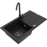 Mexen Pablo évier en granit 1 bac avec égouttoir et robinet de cuisine Telma, noir - 6510-77-670200-70-B