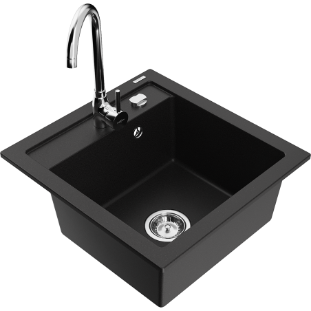 Mexen Vito 1-bowl granite sink with Telma kitchen tap, black - 6503-77-670200-00