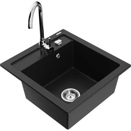 Mexen Vito fregadero de granito de 1 cámara con grifo de cocina Telma, negro - 6503-77-670200-00