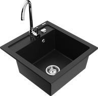 Mexen Vito 1-bowl granite sink with Telma kitchen tap, black - 6503-77-670200-00