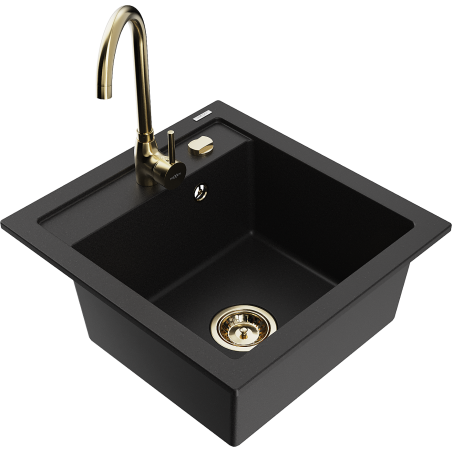 Mexen Vito évier en granit 1 compartiment avec robinet de cuisine Telma, noir - 6503-77-670200-50